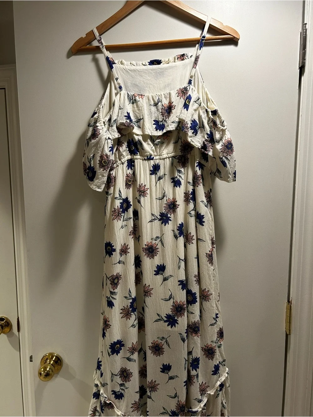Old Navy Cream Floral Cold-Shoulder Sundress with Navy and Pink Flowers